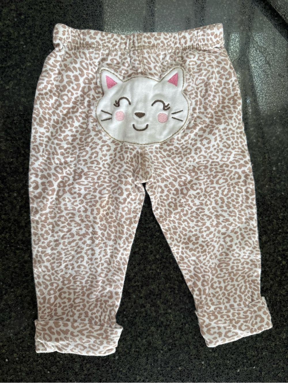 Carter's 12 Months Cat Animal Print Ankle Pants Beige 100% Cotton Elastic Waist